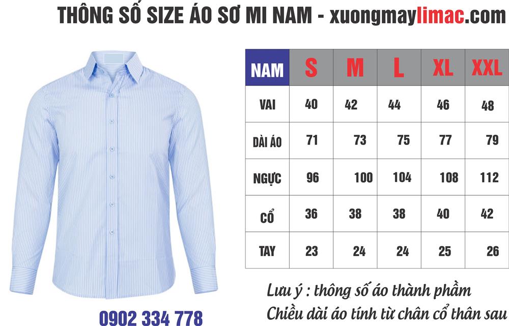 thông số size áo sơ mi nam chuẩn 2020